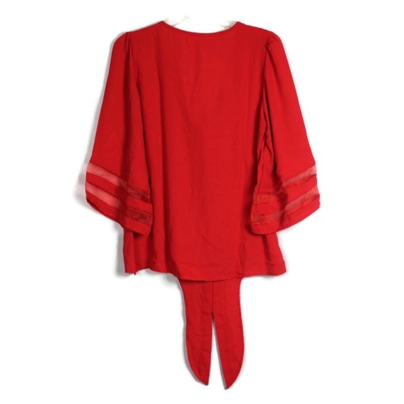 Roshop Red Women's Top Blouse Tie Front Flared Sleeve Size Small - Picture 6 of 6